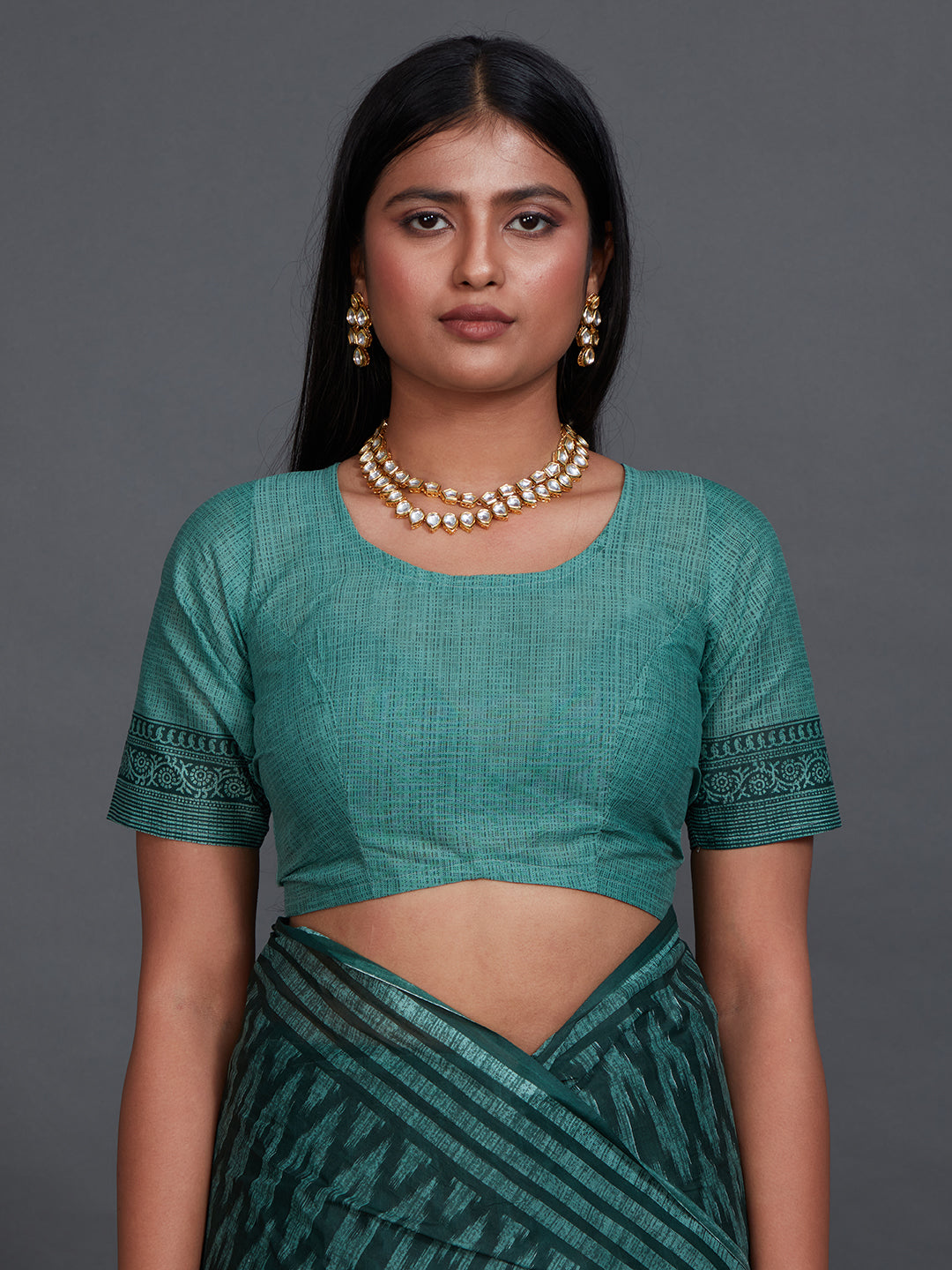 ANJLEE Green Printed Pure Cotton Saree