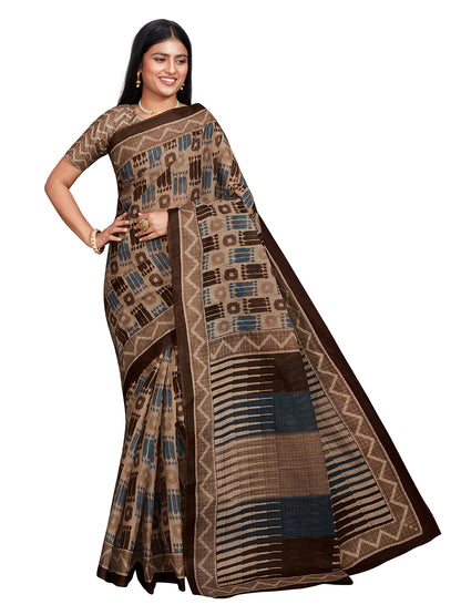 ANJLEE Brown Printed Pure Cotton Saree