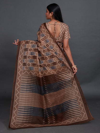 ANJLEE Brown Printed Pure Cotton Saree