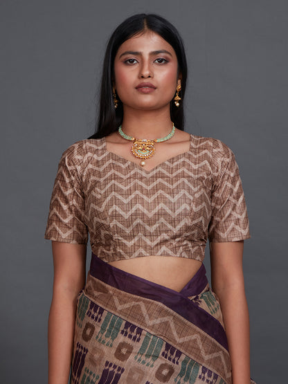 ANJLEE Brown Printed Pure Cotton Saree