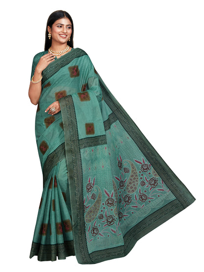 ANJLEE Green Printed Pure Cotton Saree