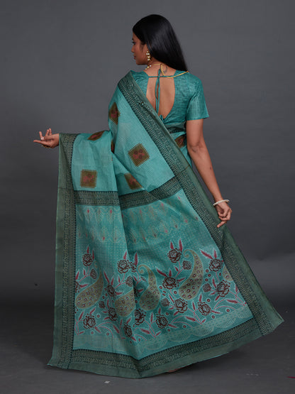 ANJLEE Green Printed Pure Cotton Saree