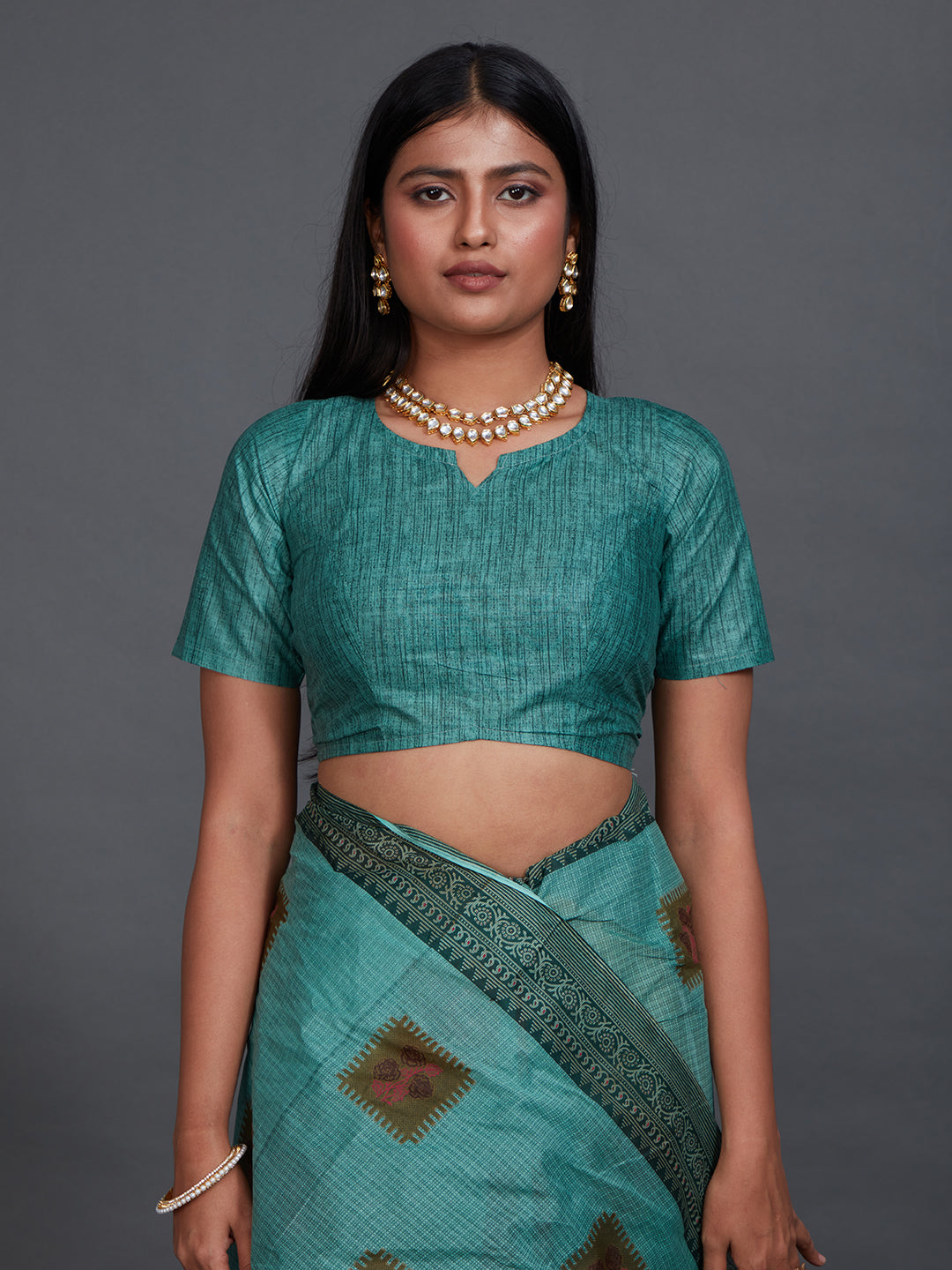 ANJLEE Green Printed Pure Cotton Saree