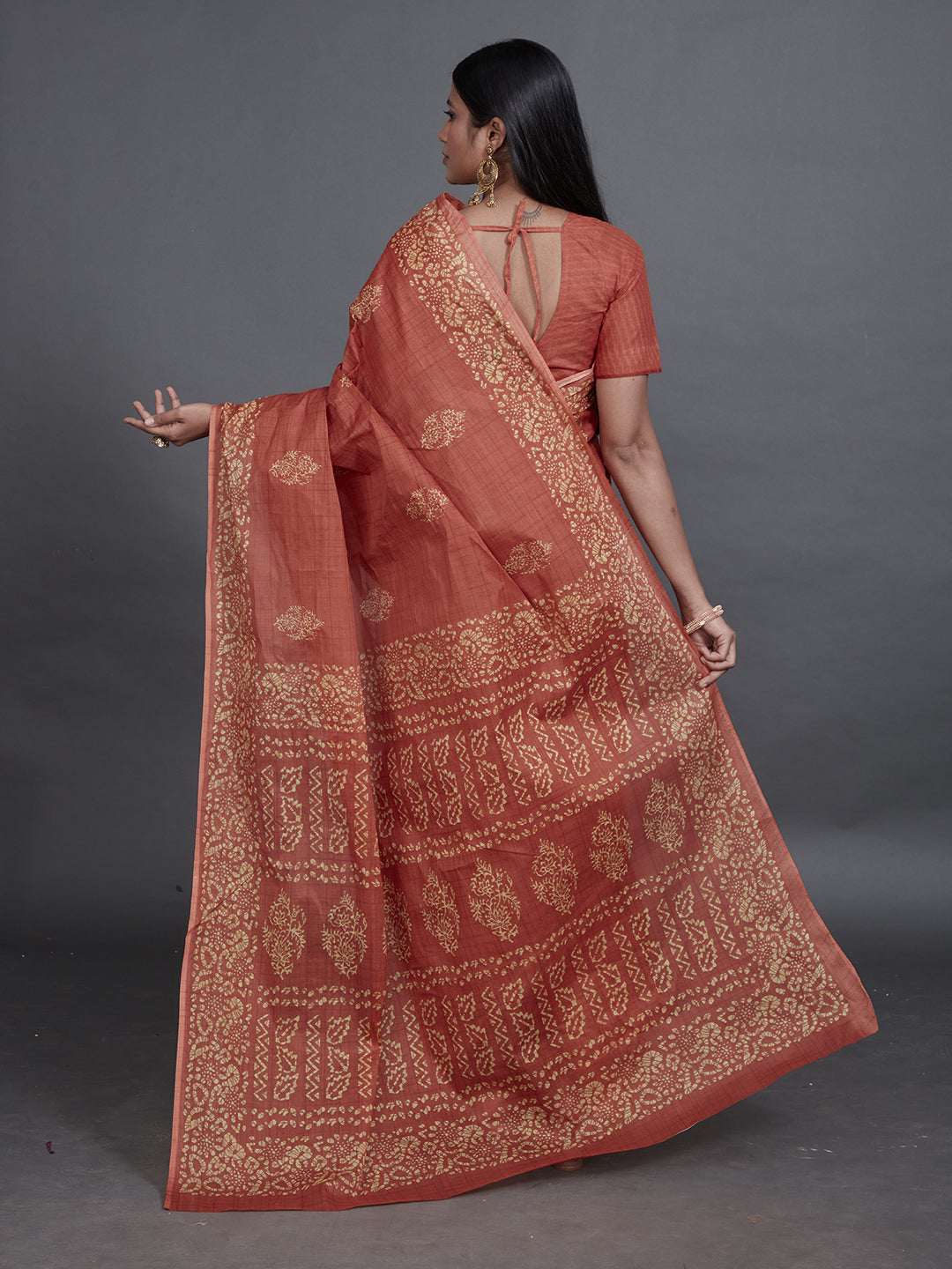 TANUSHRI Peach Printed Pure Cotton Saree
