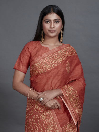 TANUSHRI Peach Printed Pure Cotton Saree