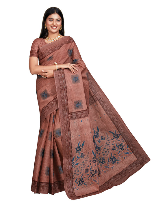ANJLEE Peach Printed Pure Cotton Saree