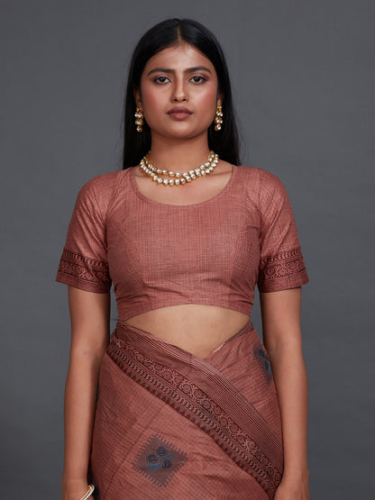 ANJLEE Peach Printed Pure Cotton Saree