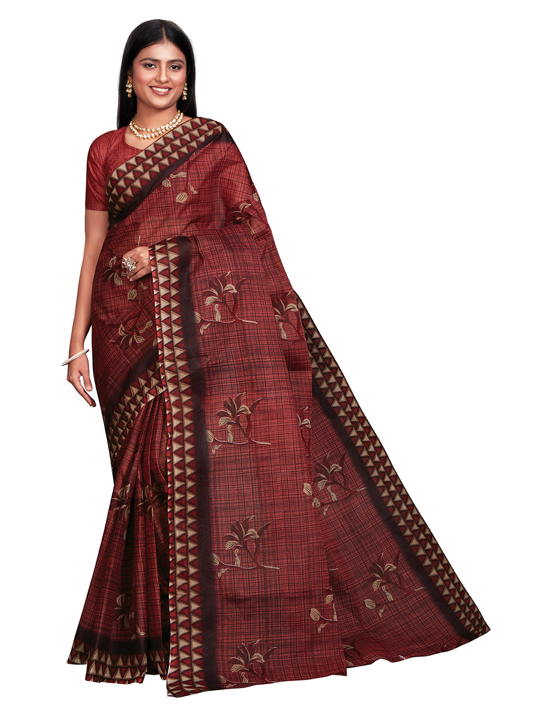ANJLEE Red Printed Pure Cotton Saree