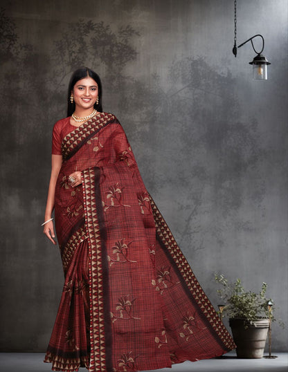 ANJLEE Red Printed Pure Cotton Saree