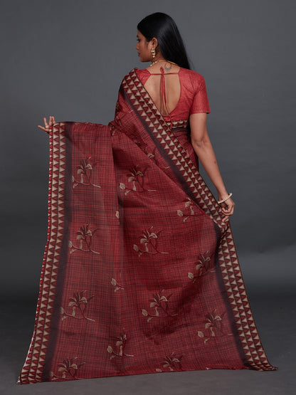 ANJLEE Red Printed Pure Cotton Saree