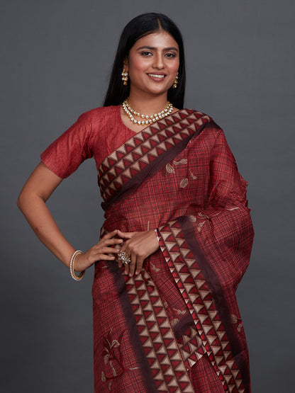 ANJLEE Red Printed Pure Cotton Saree