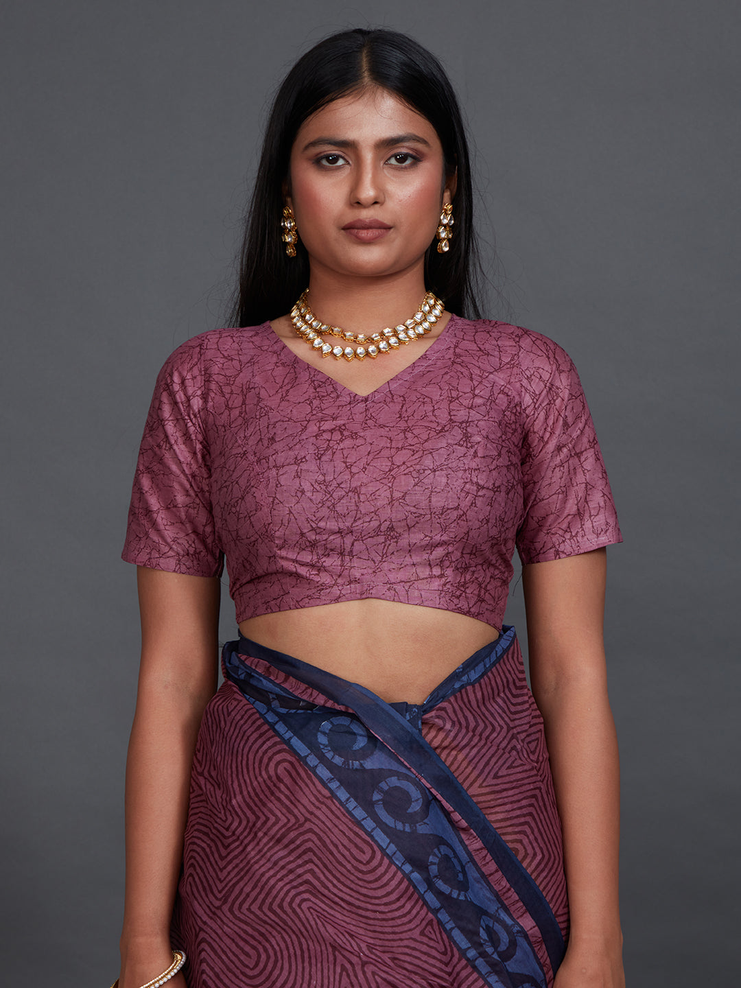 ANJLEE Wine Printed Pure Cotton Saree