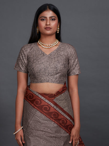 ANJLEE Grey Printed Pure Cotton Saree