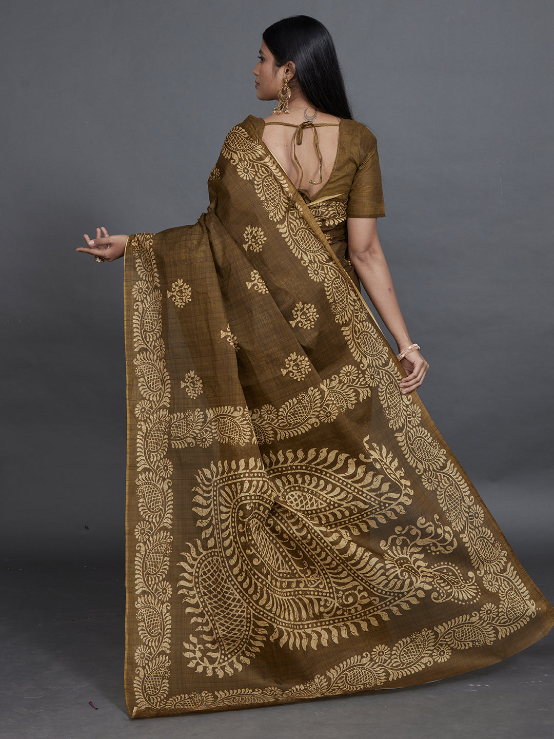 TANUSHRI Olive Printed Pure Cotton Saree