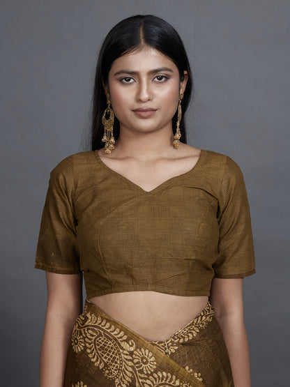 TANUSHRI Olive Printed Pure Cotton Saree