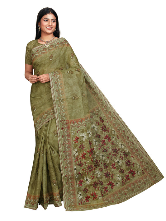 SAMAIRA Olive Printed Pure Cotton Saree