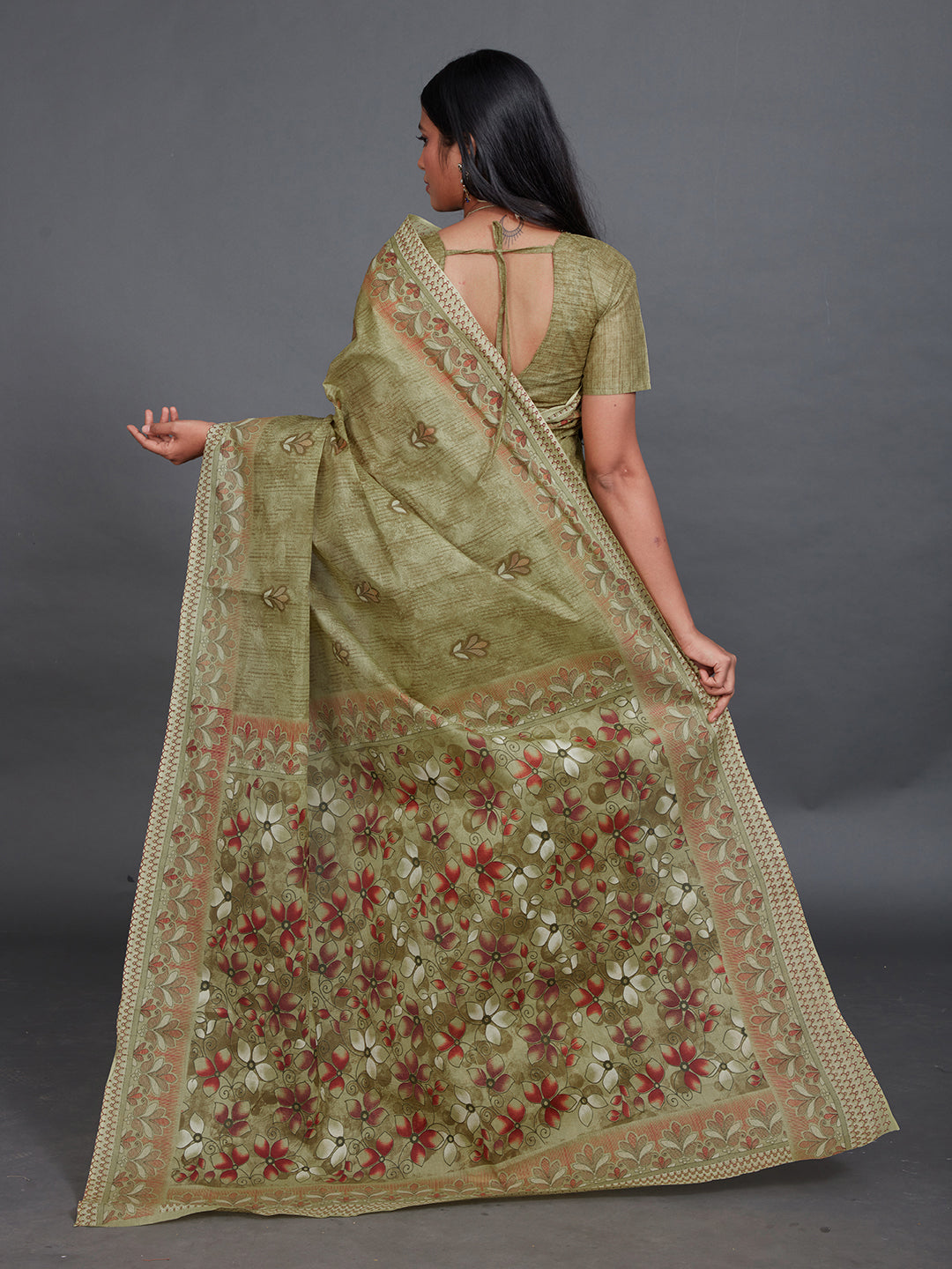 SAMAIRA Olive Printed Pure Cotton Saree