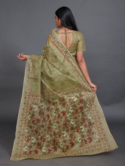 SAMAIRA Olive Printed Pure Cotton Saree