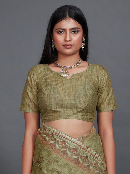 SAMAIRA Olive Printed Pure Cotton Saree