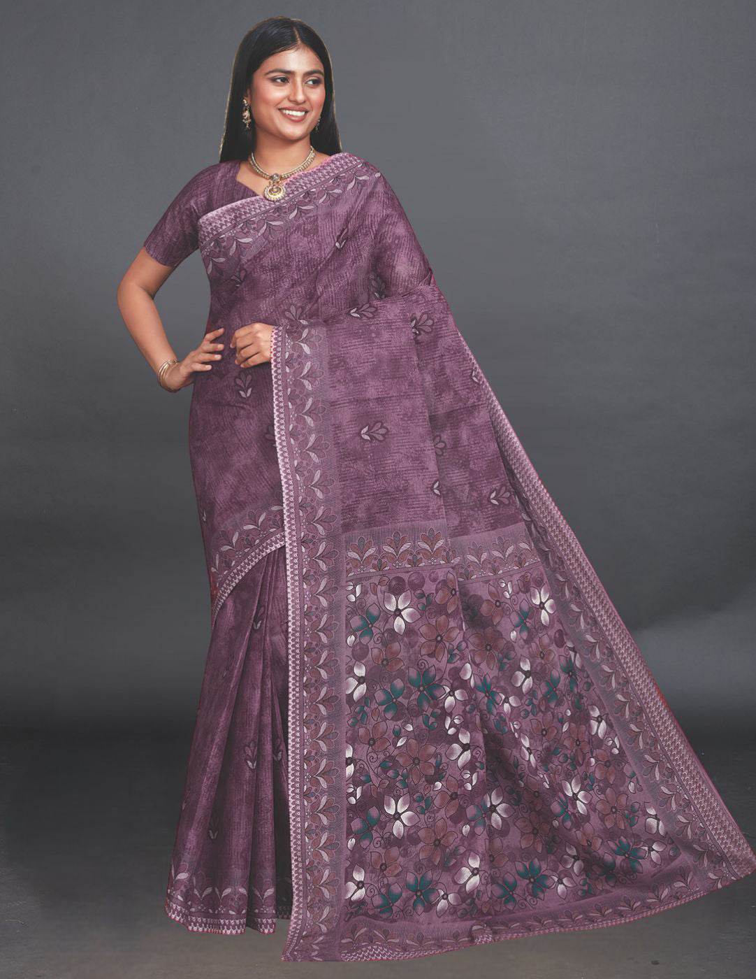 SAMAIRA Mauve Printed Pure Cotton Saree