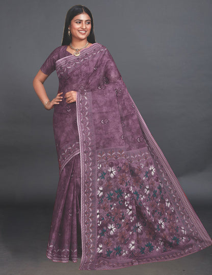SAMAIRA Mauve Printed Pure Cotton Saree