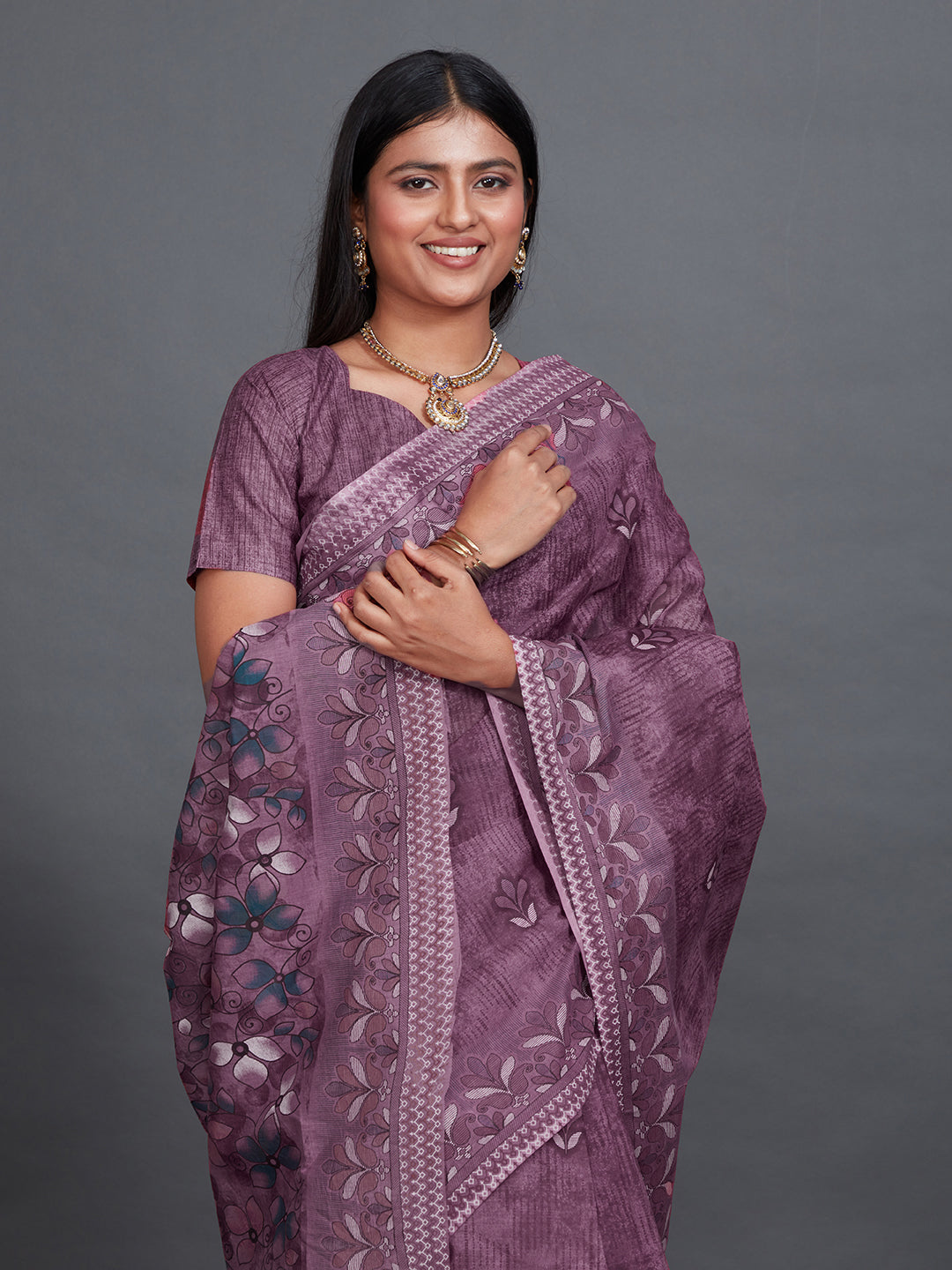 SAMAIRA Mauve Printed Pure Cotton Saree