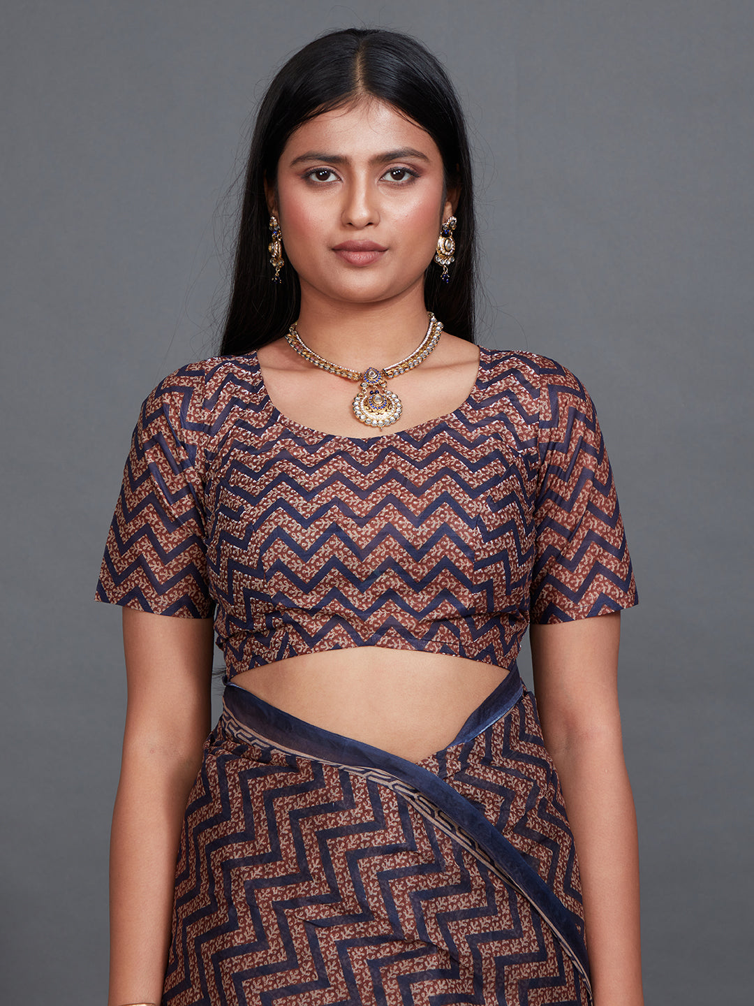 SAMAIRA Navy Blue Printed Pure Cotton Saree