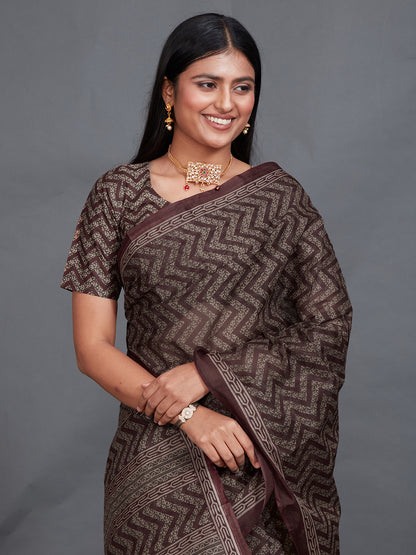 SAMAIRA Wine Printed Pure Cotton Saree