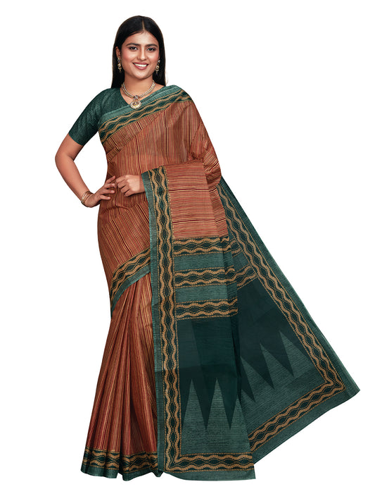 SAMAIRA Brown Printed Pure Cotton Saree