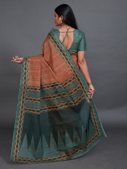 SAMAIRA Brown Printed Pure Cotton Saree
