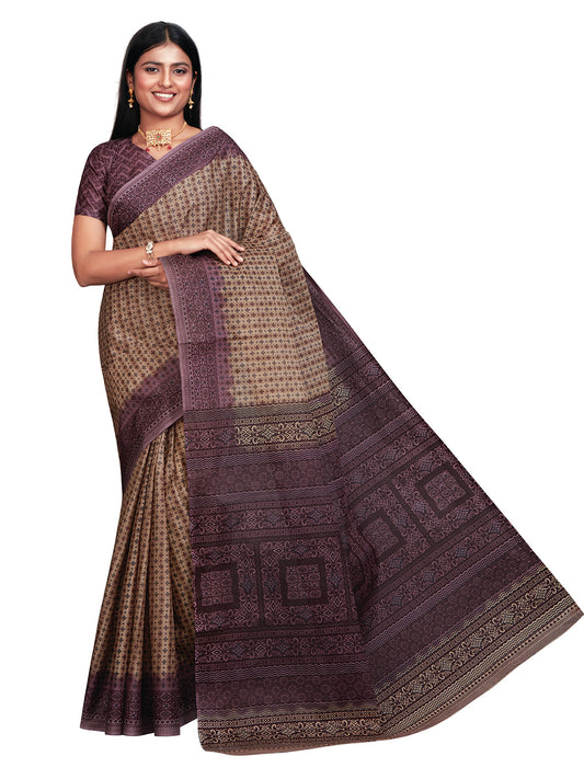 SAMAIRA Brown Printed Pure Cotton Saree