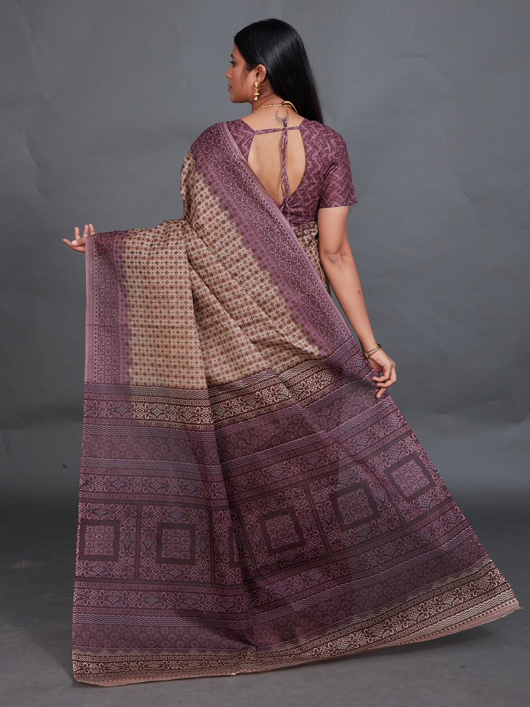 SAMAIRA Brown Printed Pure Cotton Saree