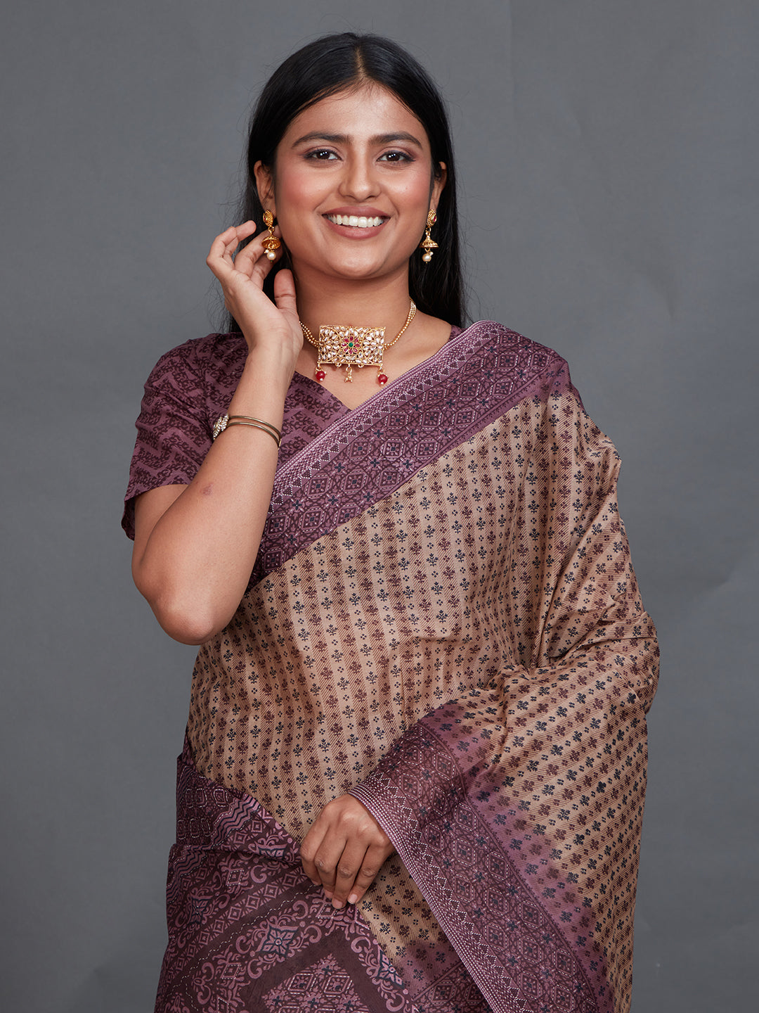 SAMAIRA Brown Printed Pure Cotton Saree