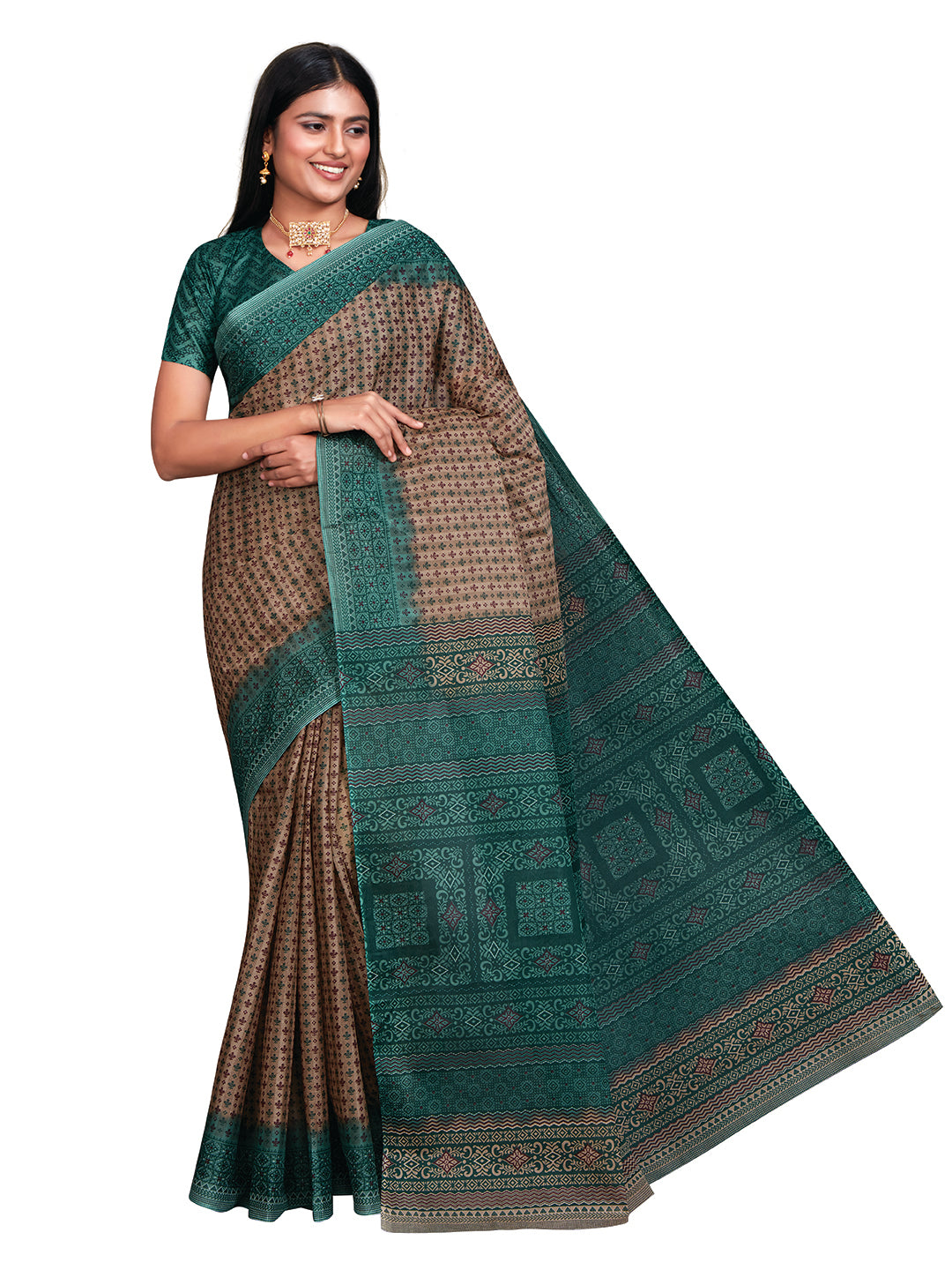 SAMAIRA Beige Printed Pure Cotton Saree