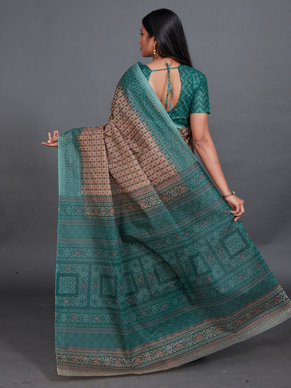 SAMAIRA Beige Printed Pure Cotton Saree