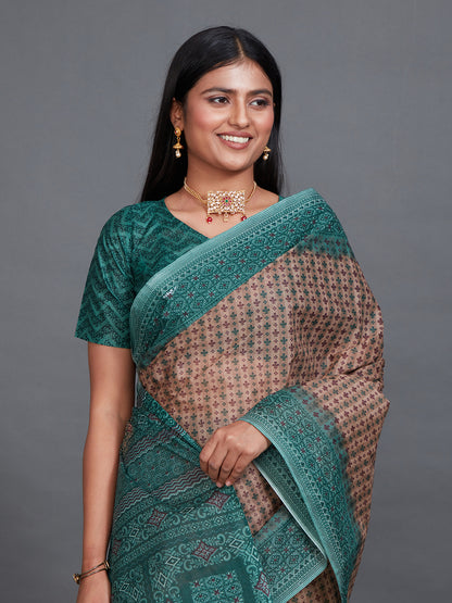 SAMAIRA Beige Printed Pure Cotton Saree