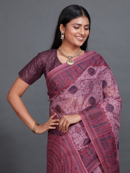 SAMAIRA Purple Printed Pure Cotton Saree