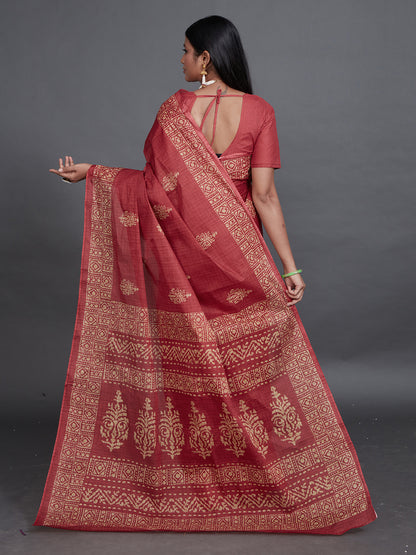 TANUSHRI Red Printed Pure Cotton Saree