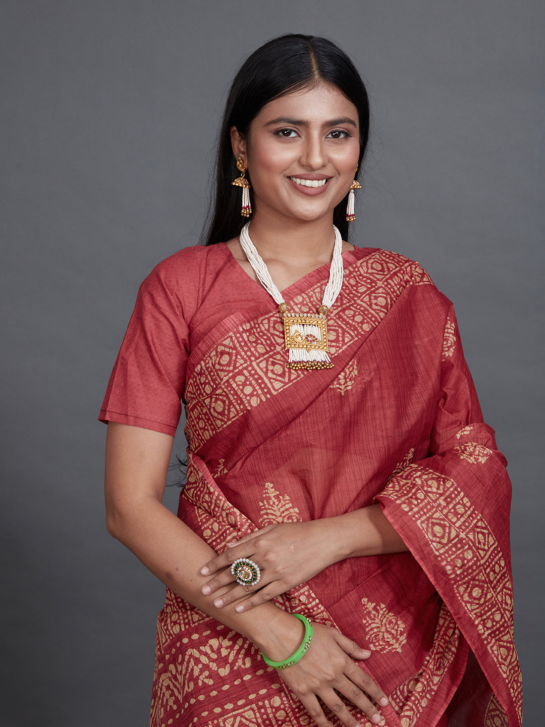 TANUSHRI Red Printed Pure Cotton Saree