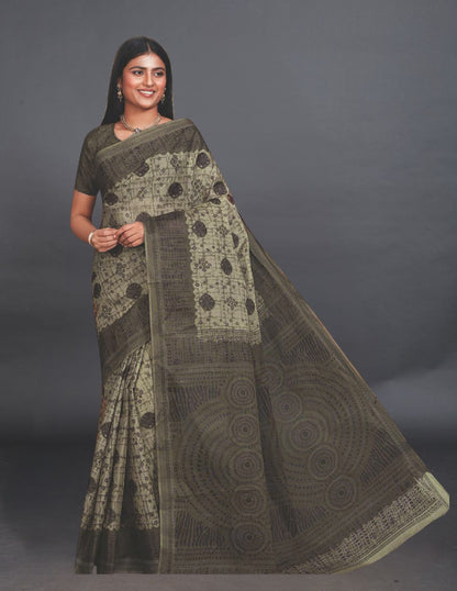 SAMAIRA Olive Printed Pure Cotton Saree