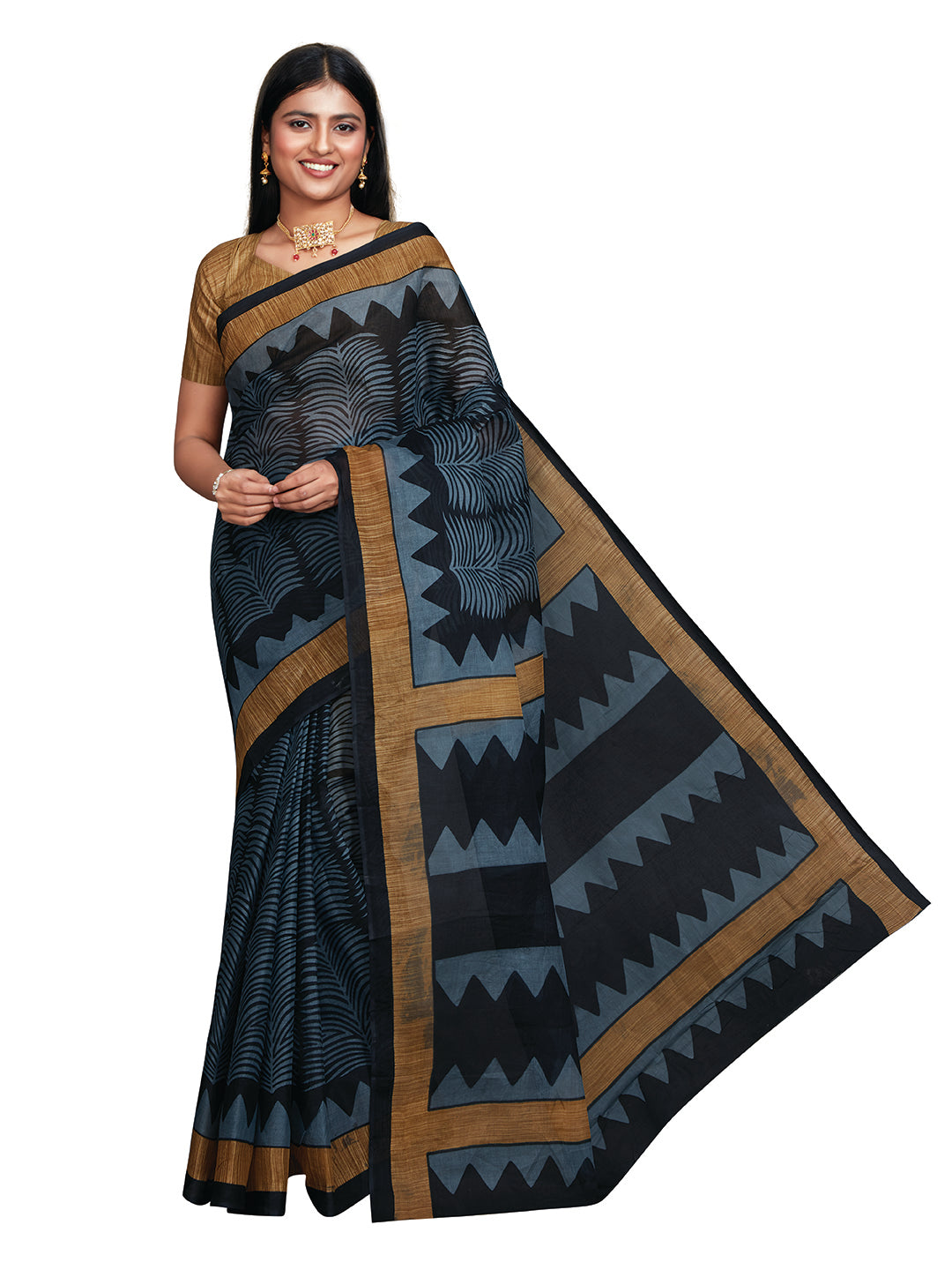 SAMAIRA Grey Printed Pure Cotton Saree
