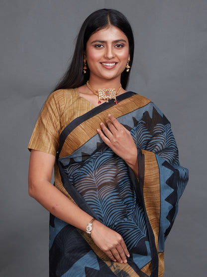 SAMAIRA Grey Printed Pure Cotton Saree