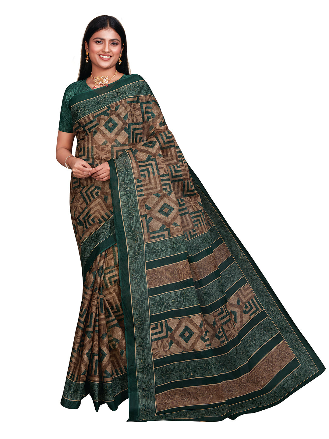 SAMAIRA Brown Printed Pure Cotton Saree