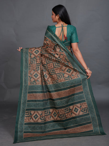 SAMAIRA Brown Printed Pure Cotton Saree