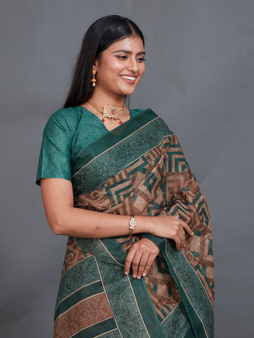 SAMAIRA Brown Printed Pure Cotton Saree
