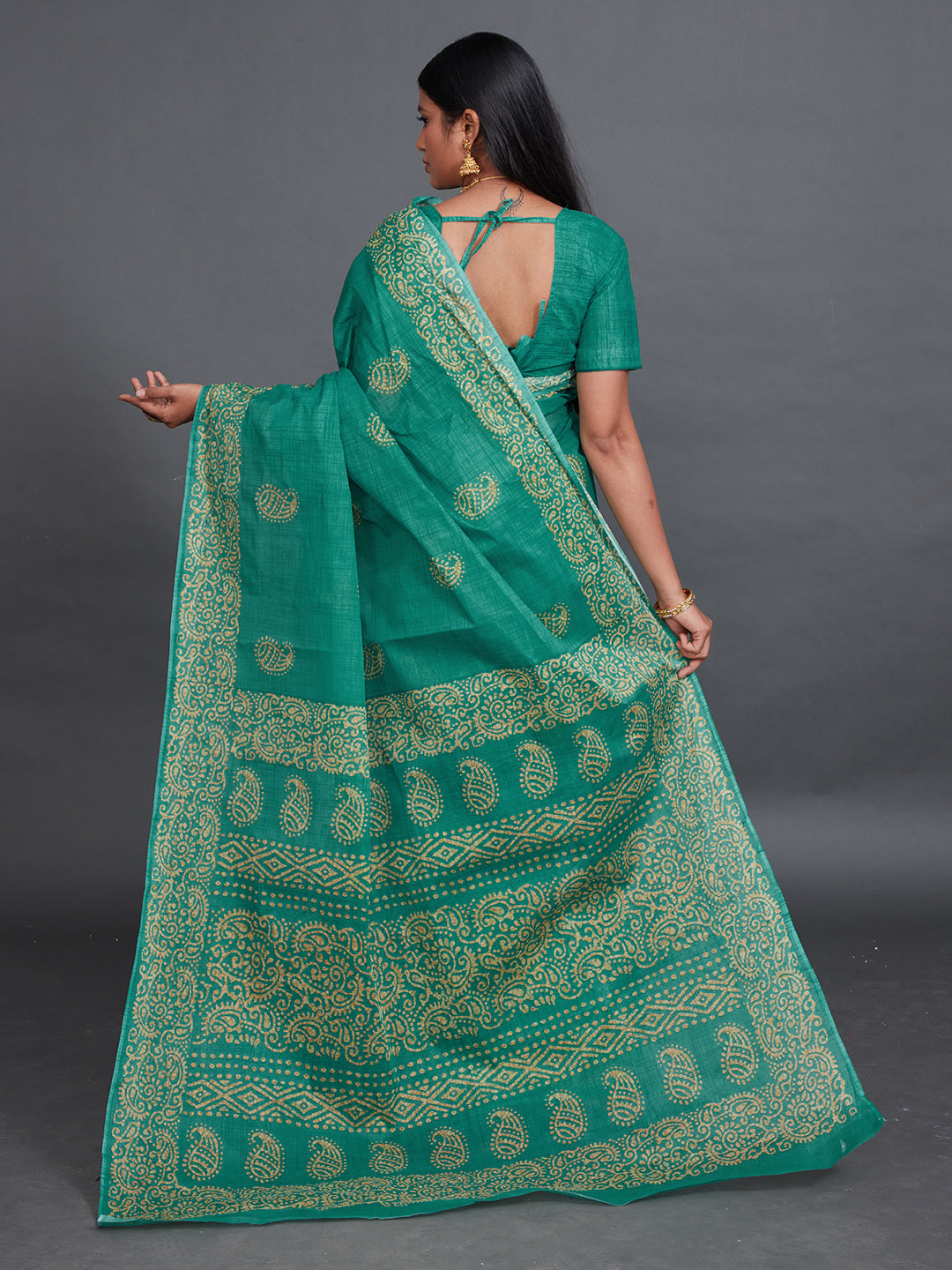 TANUSHRI Green Printed Pure Cotton Saree