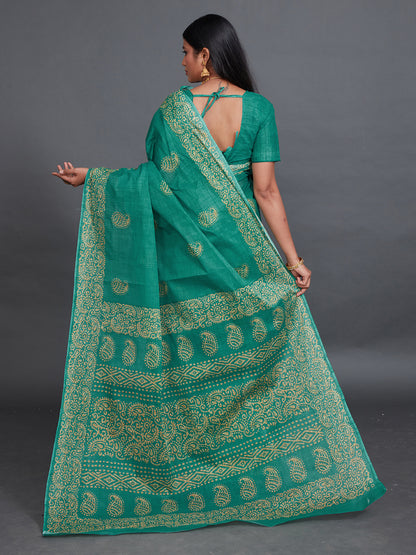 TANUSHRI Green Printed Pure Cotton Saree