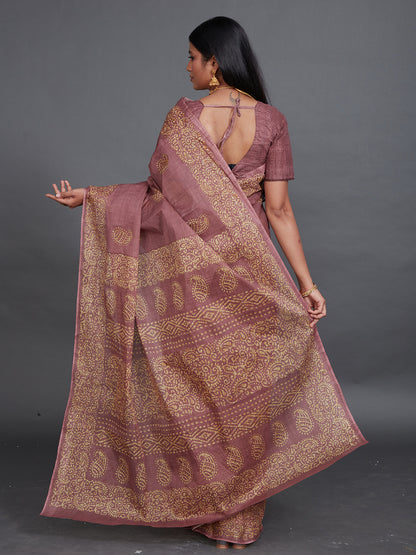 TANUSHRI Mauve Printed Pure Cotton Saree