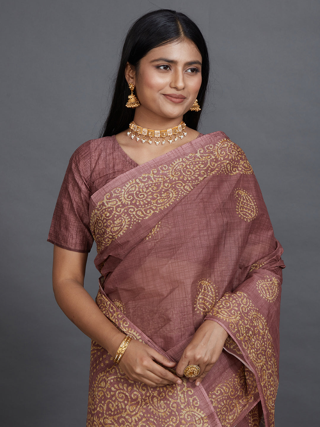 TANUSHRI Mauve Printed Pure Cotton Saree