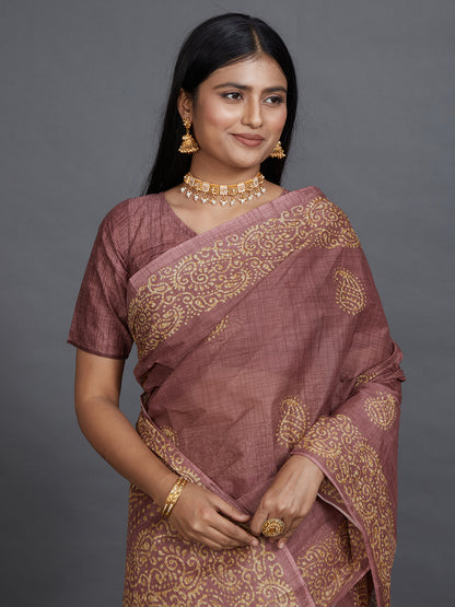 TANUSHRI Mauve Printed Pure Cotton Saree